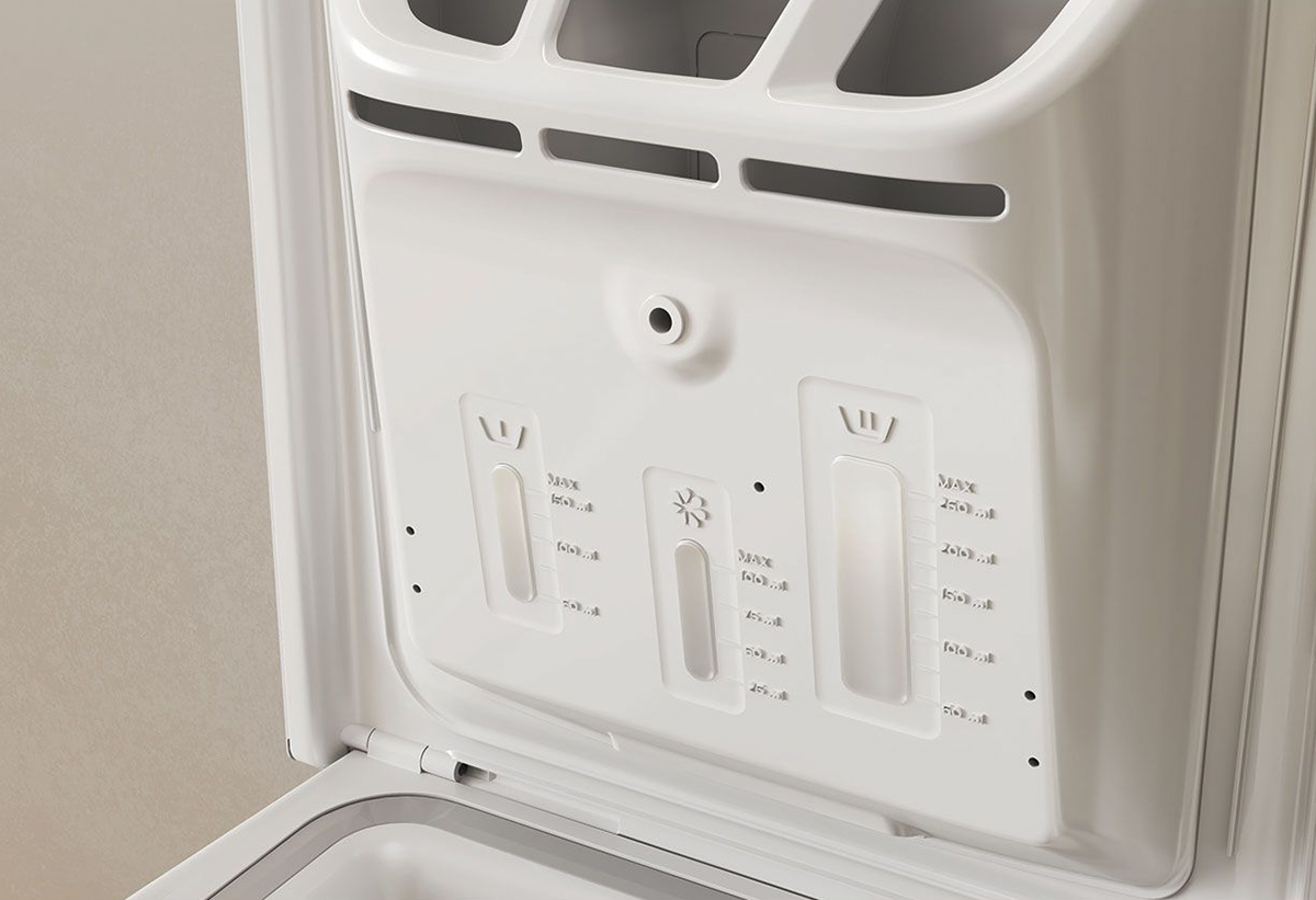 Απεικονίζεται η εσωτερική πλευρά του καπακιού του πλυντηρίου.